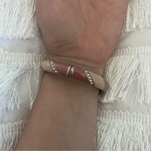 Bracelet Clamper Enamel Silver-Toned Rhinestone Pink JTF Bracelet Bangle